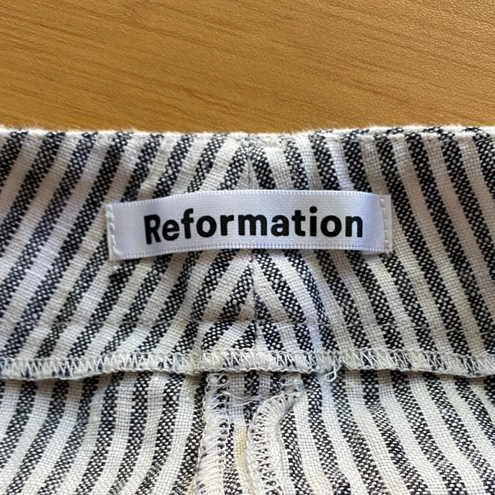 Reformation Cello Wide Leg Linen Pants Stripes Size 12‎ High Waisted Black White